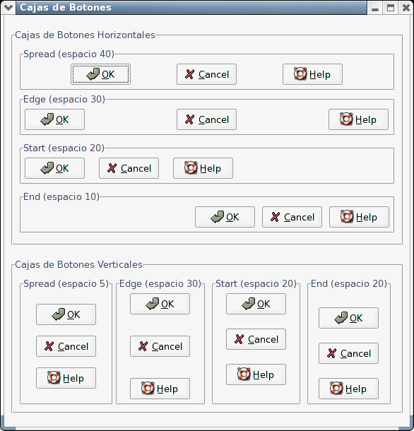 Diferentes layout settings de las cajas de botones