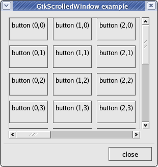 Ejemplo de GtkScrolledWindow, extraído de la sección de ejemplos de la documentación de GTK+